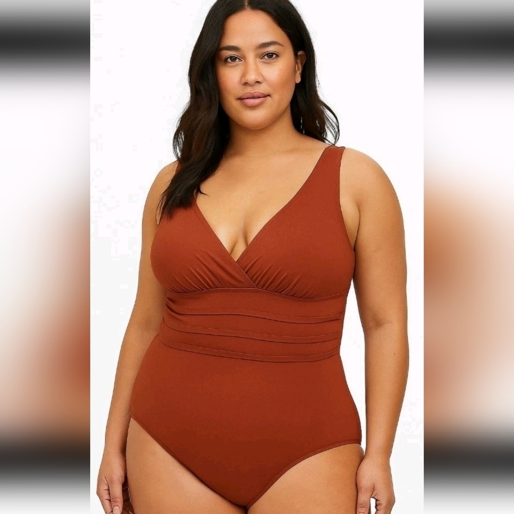 La Blanca Orange Brown Island Goddess Criss-Cross Back One-Piece Swimsuit 14
